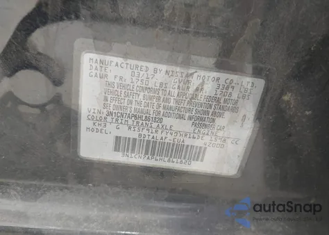 2017 Nissan Versa 1.6 S из США, поврежденный, VIN 3N1CN7AP6HL861820